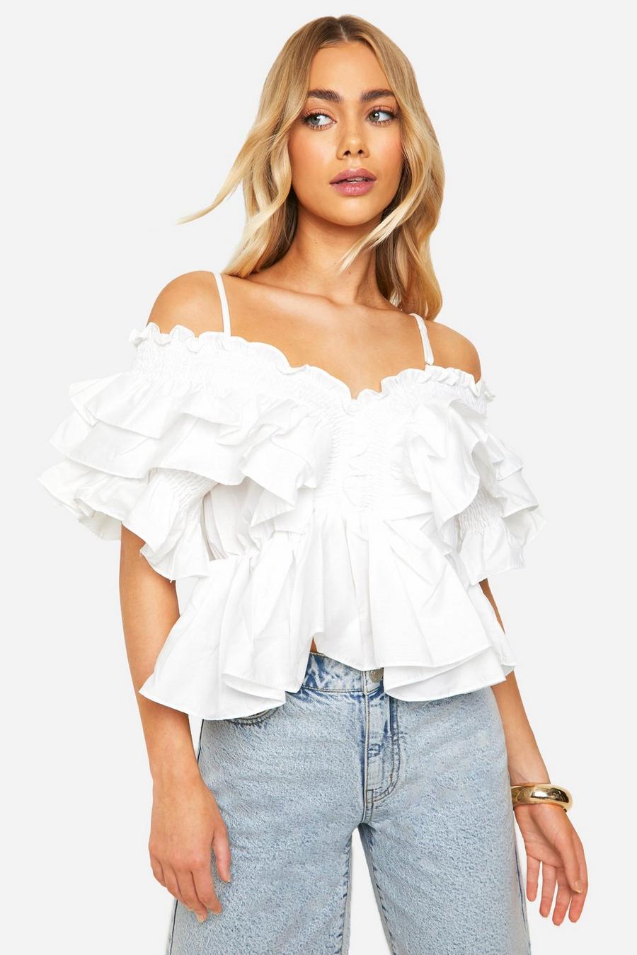 White Ruffle Strappy Top image number 1
