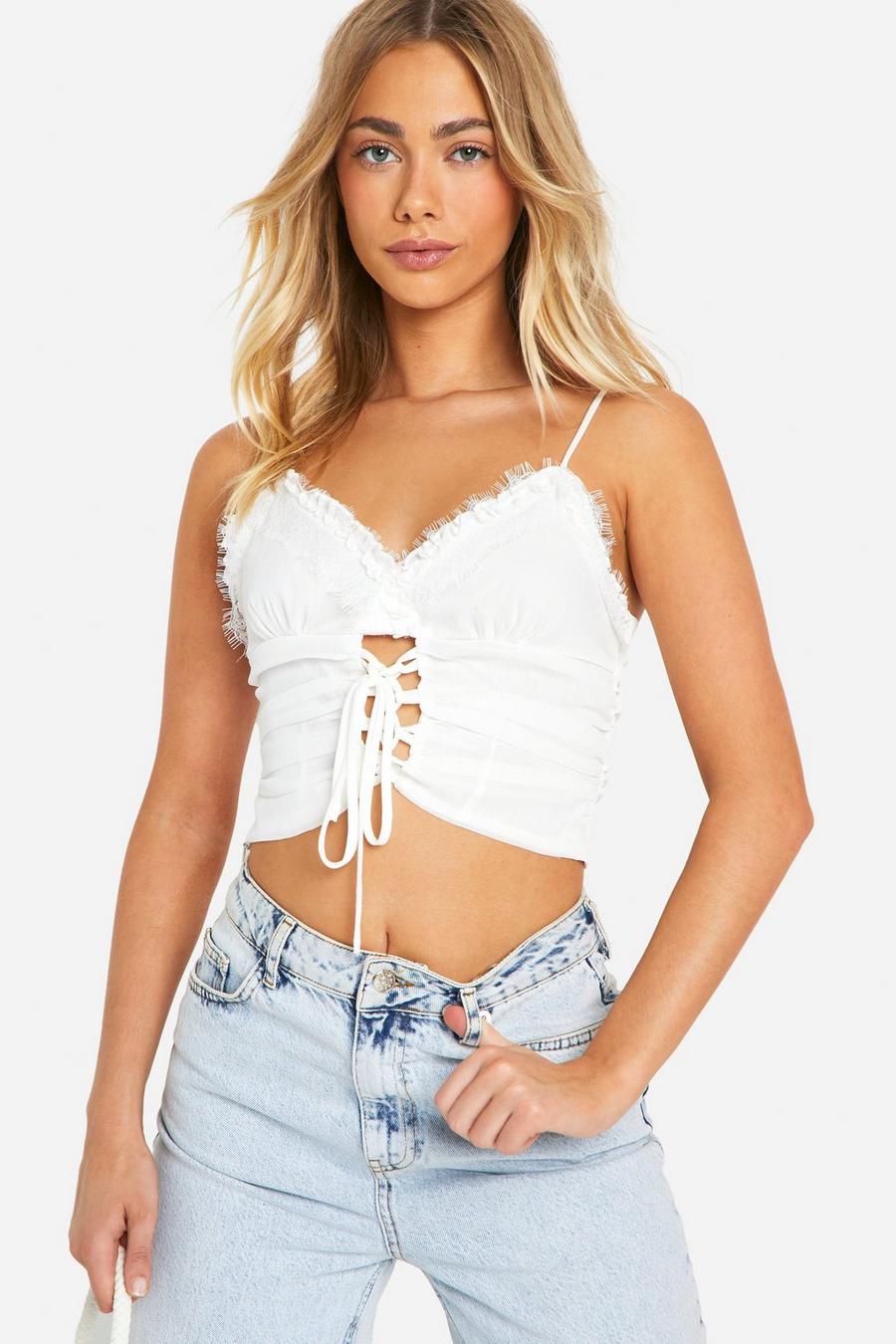 White Lace Up Detail Corset Top image number 1