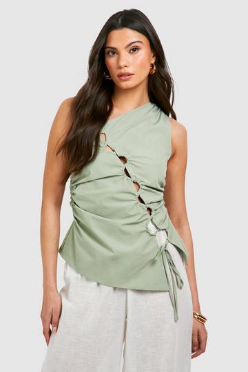 Ruched Cut Out Detail Top sage