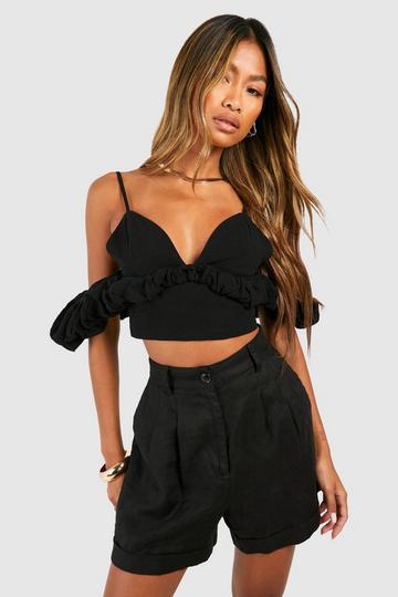 Black Linen Cold Shoulder Bralette