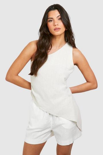 Linen One Shoulder Asymmetric Top stone