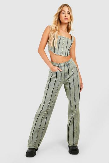 Diamante Seam Detail Dirty Wash Straight Leg Jeans vintage wash