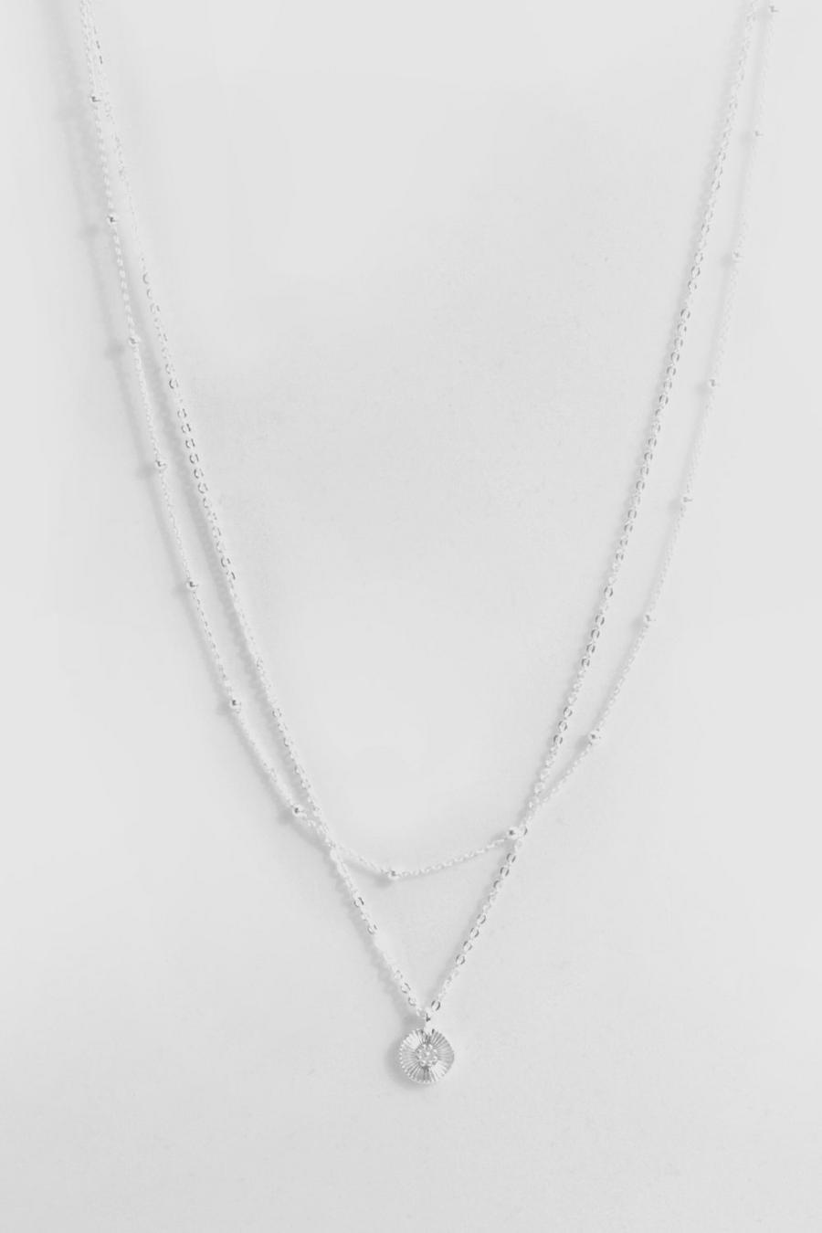 Silver Delicate Double Layered Pendant Necklace  image number 1