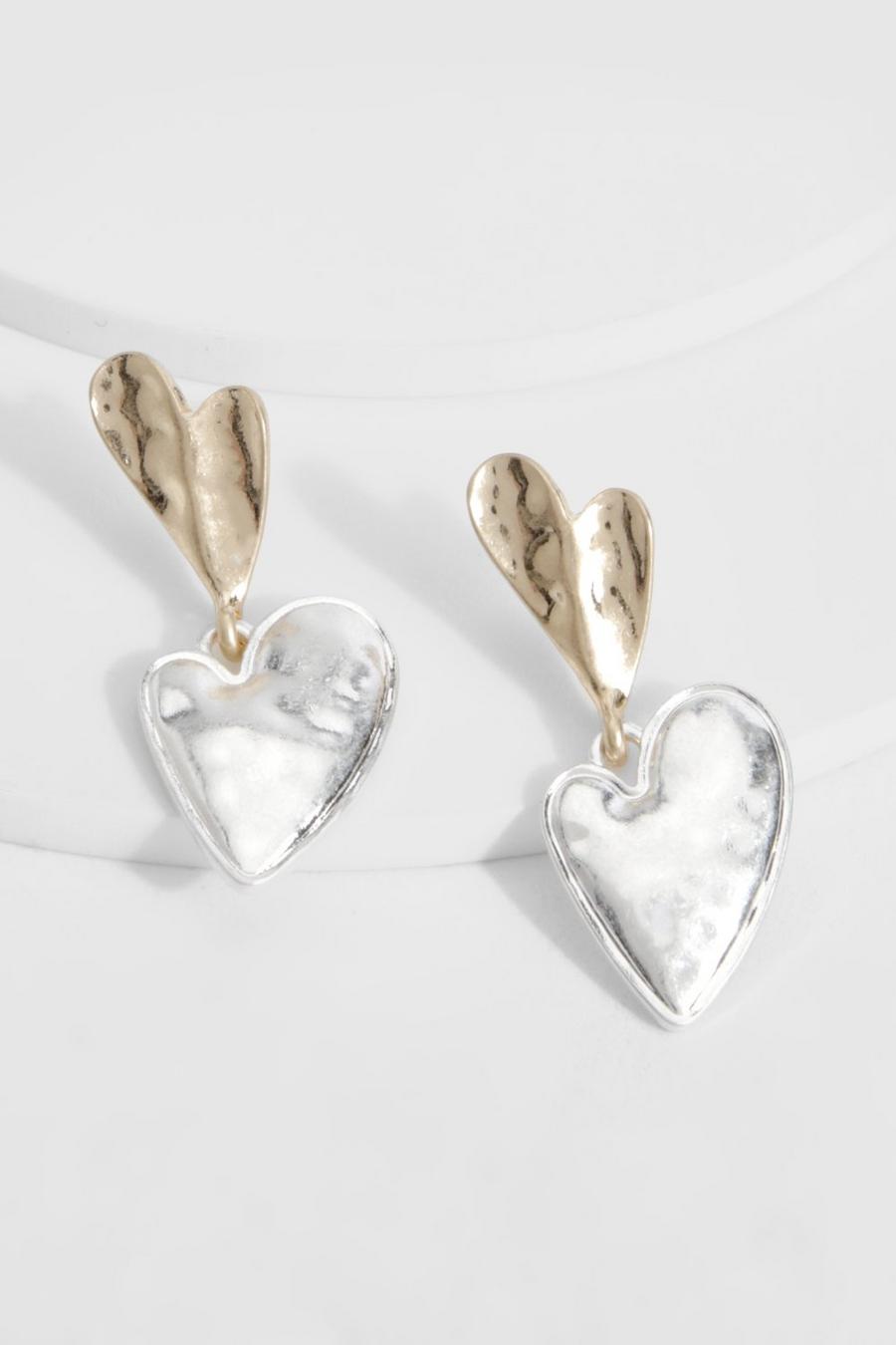 Orecchini pendenti in metallo misto a cuore martellato, Multi image number 1