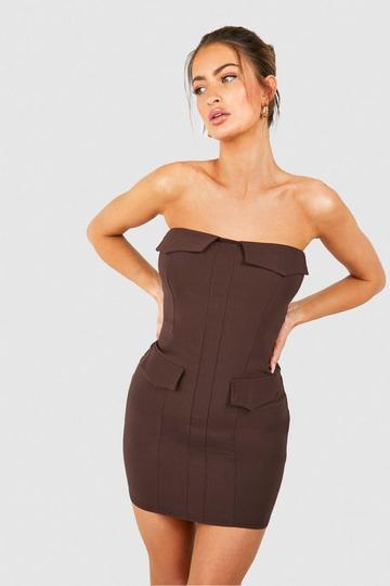 Bengaline Cargo Bandeau Mini Dress chocolate