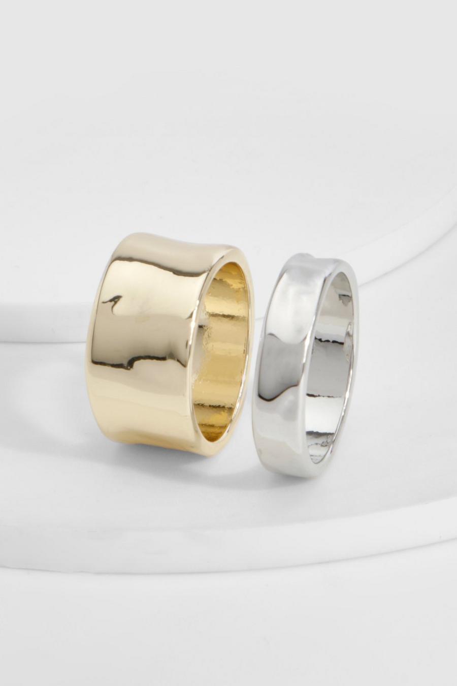 Gold 2 Pack Mixed Metal Hammered Rings 