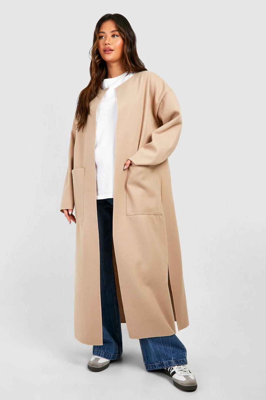 Stone Collarless Maxi Wool Look Coat image number 1