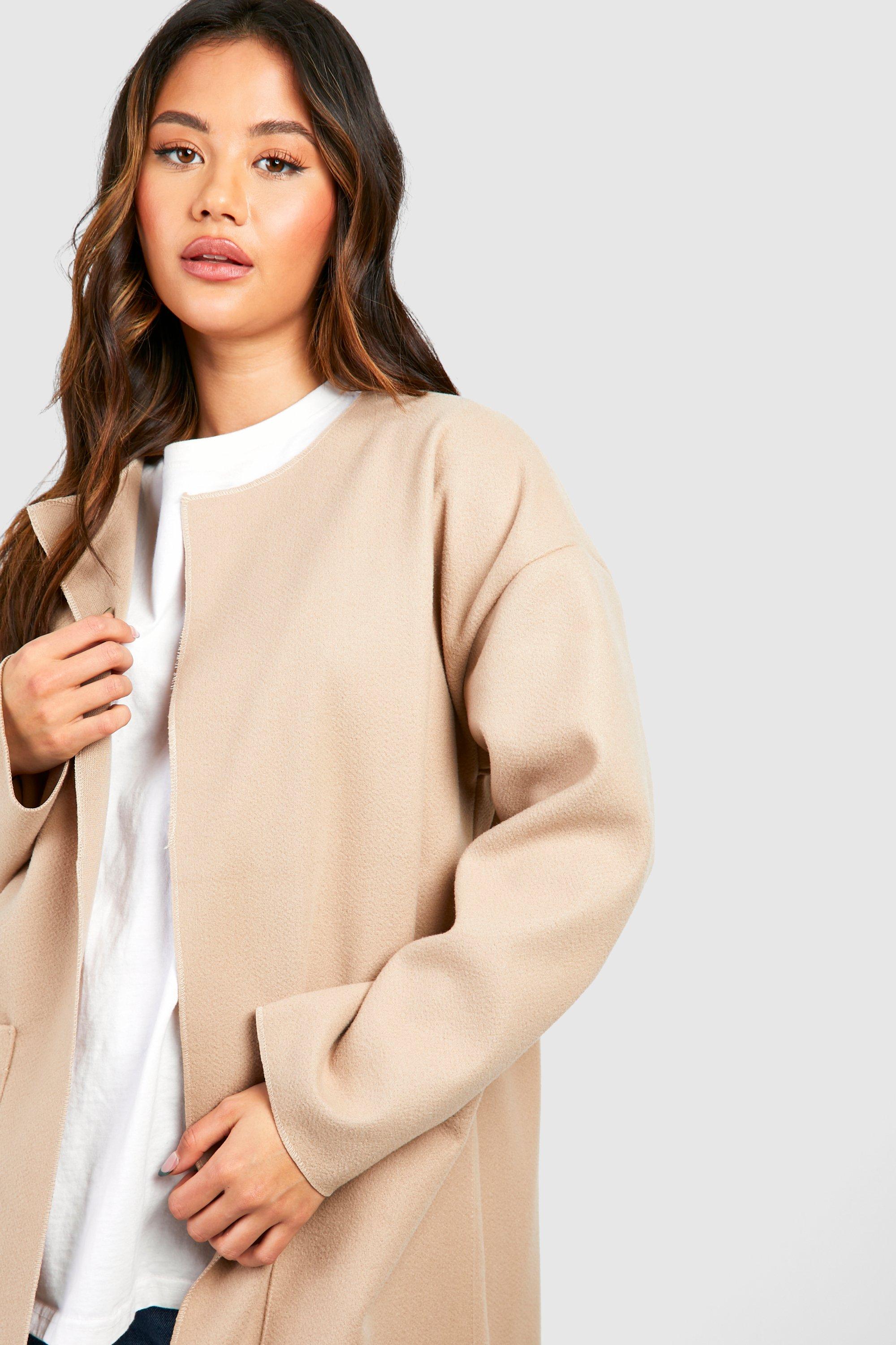 Womens collarless coat sales