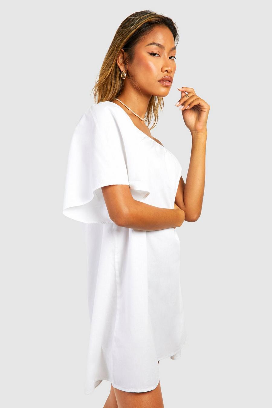 White Kort one shoulder-klänning i vävt tyg image number 1