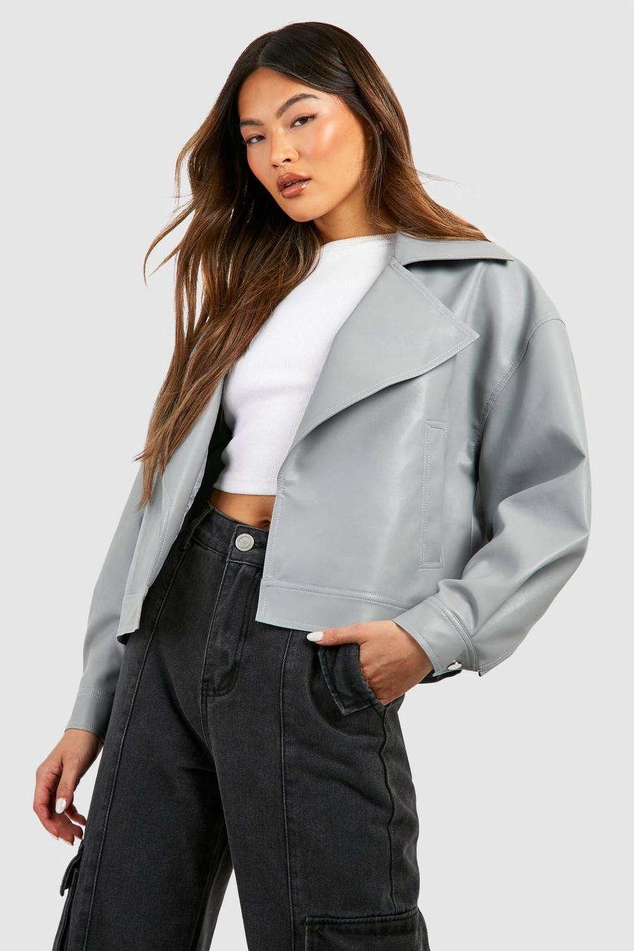 Grey Faux Leather Short Jacket  image number 1
