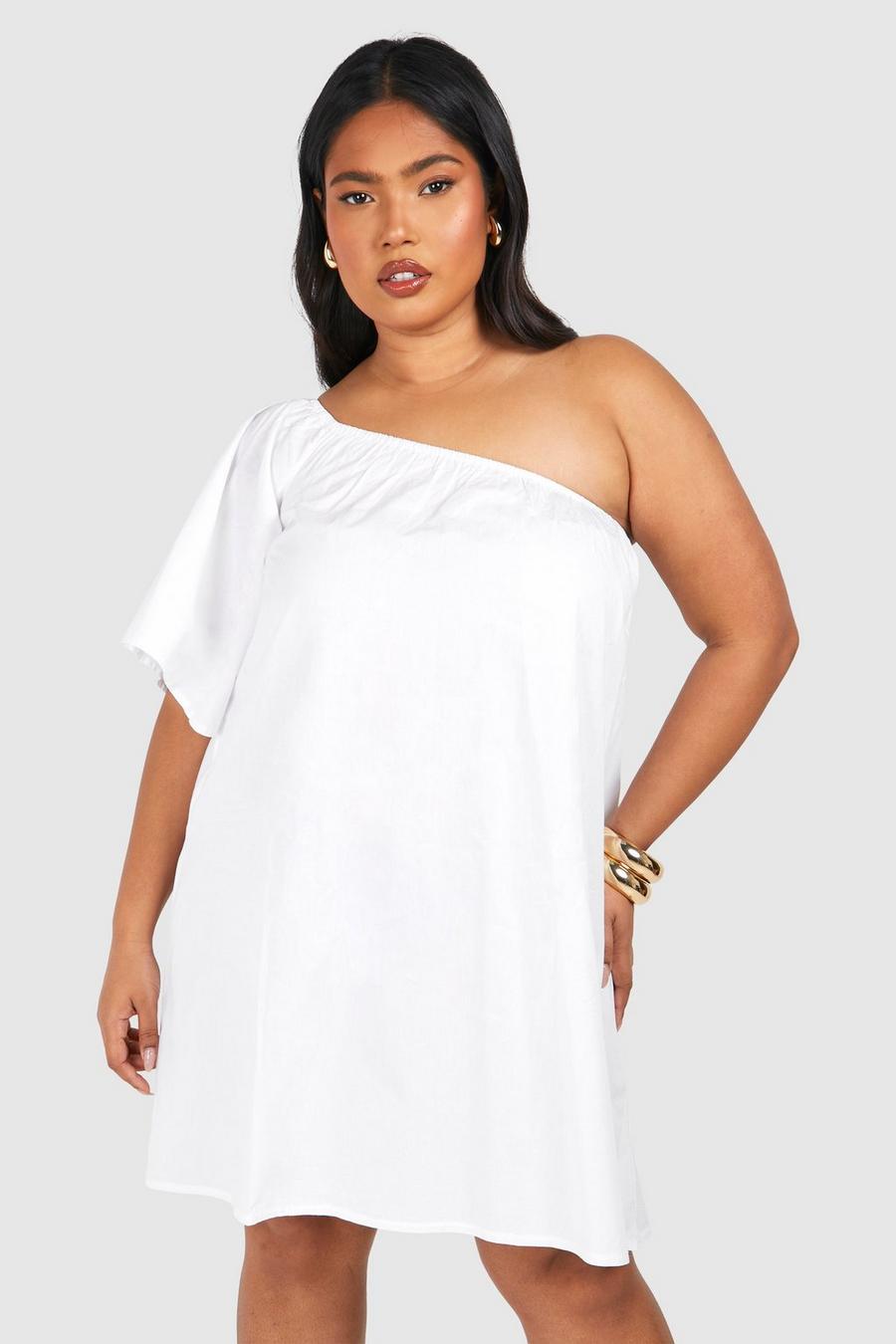 White Plus Woven One Shoulder Mini Dress 