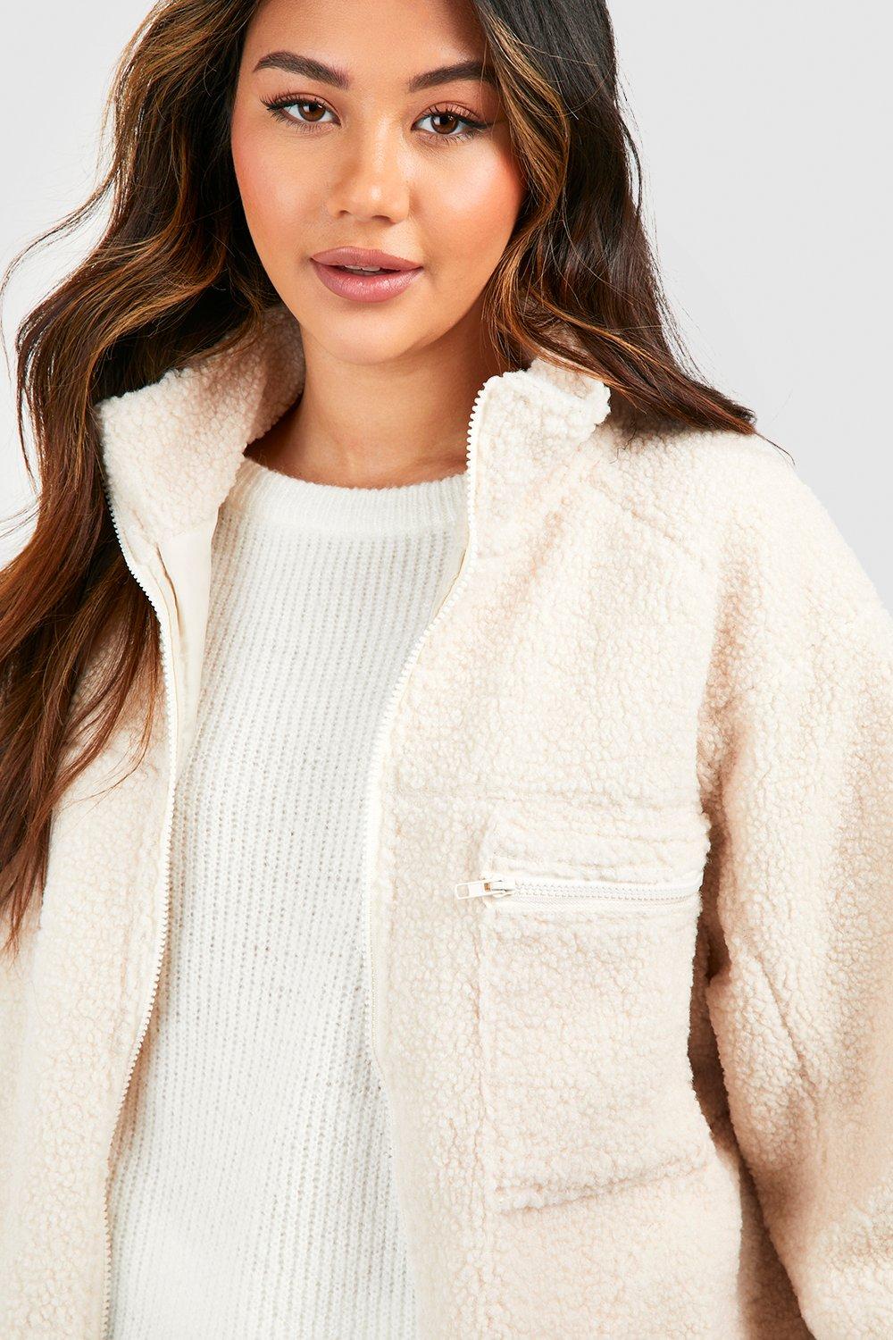 Cream teddy jacket womens best sale