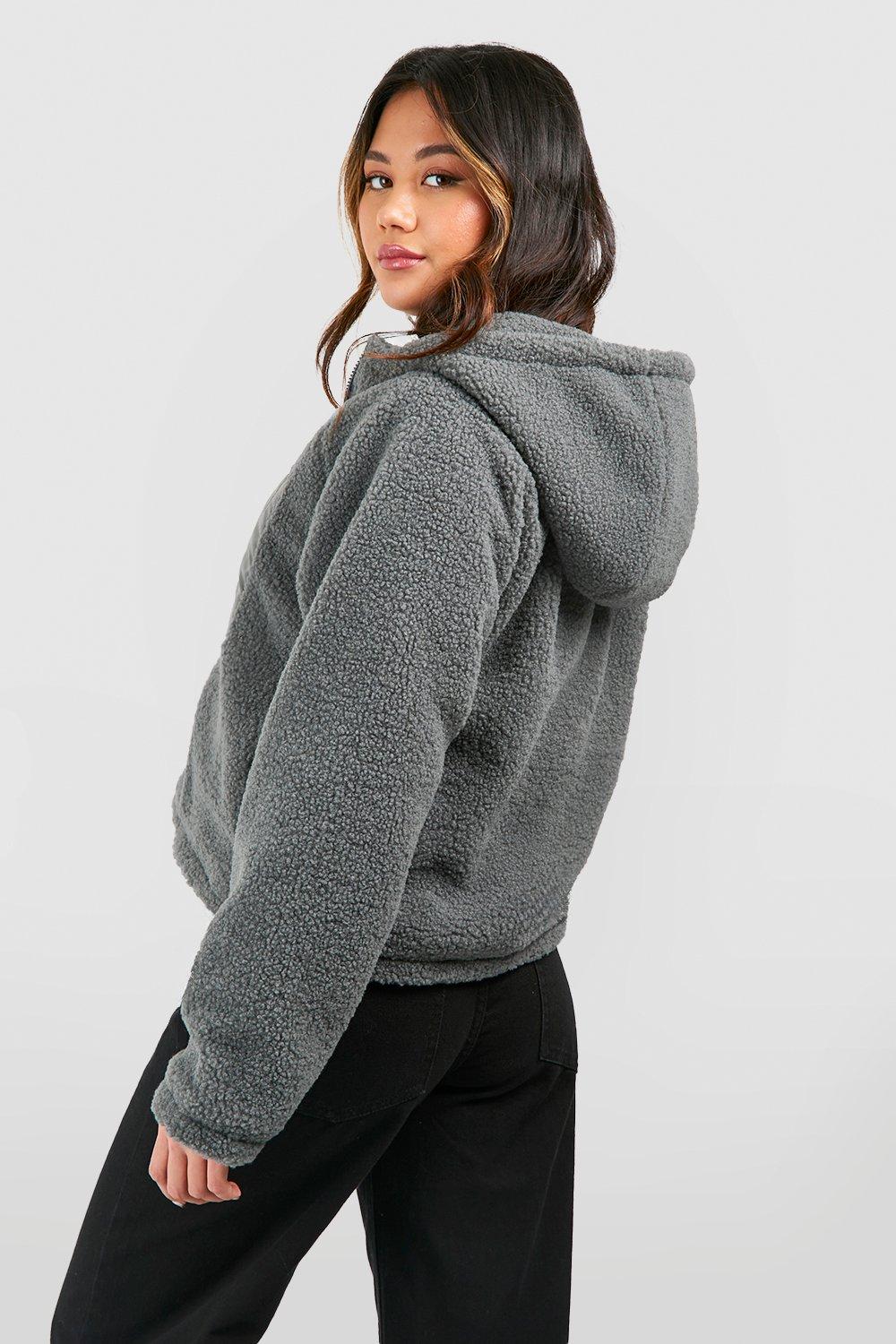 Grey teddy best sale jacket with hood