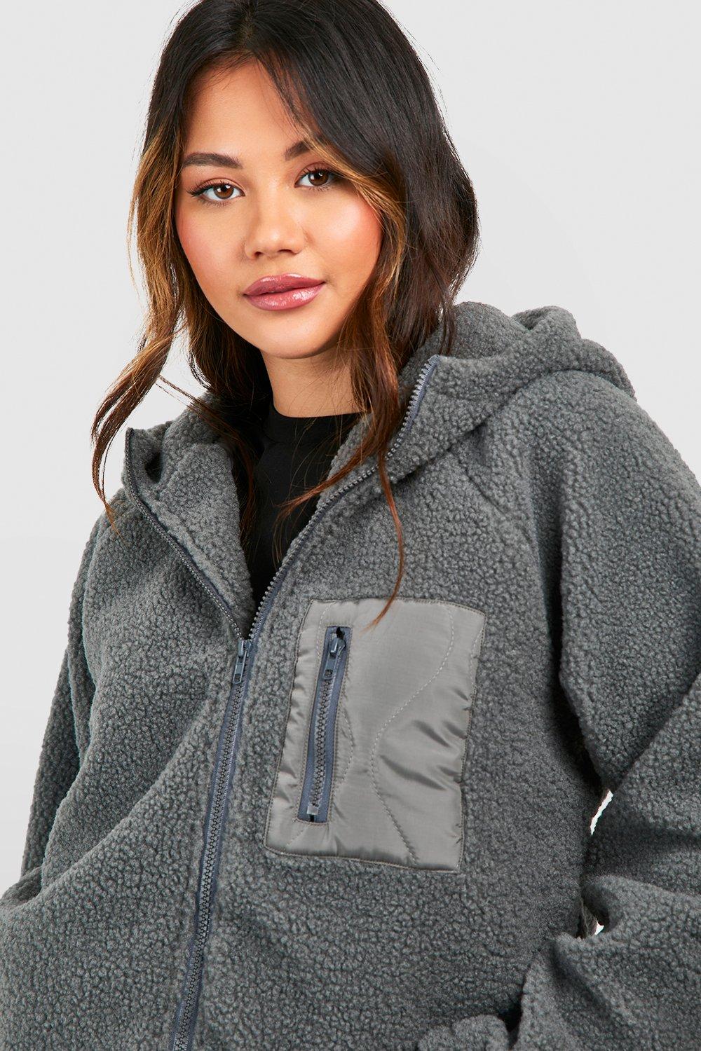 Grey hooded fur on sale jacket