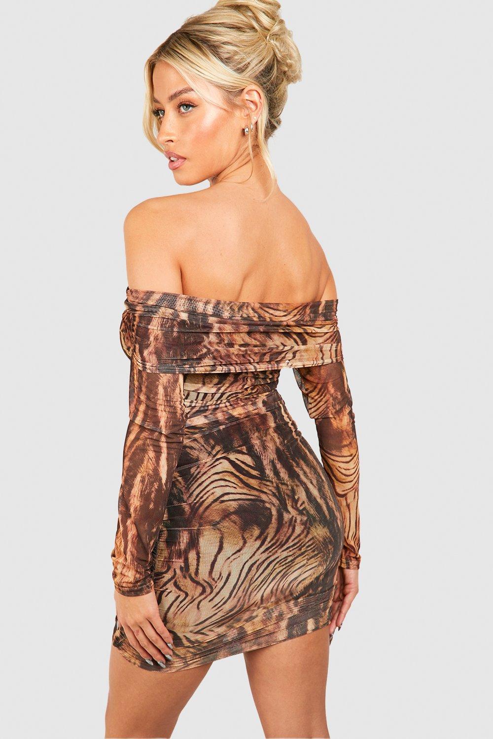 Snake print hot sale mesh dress