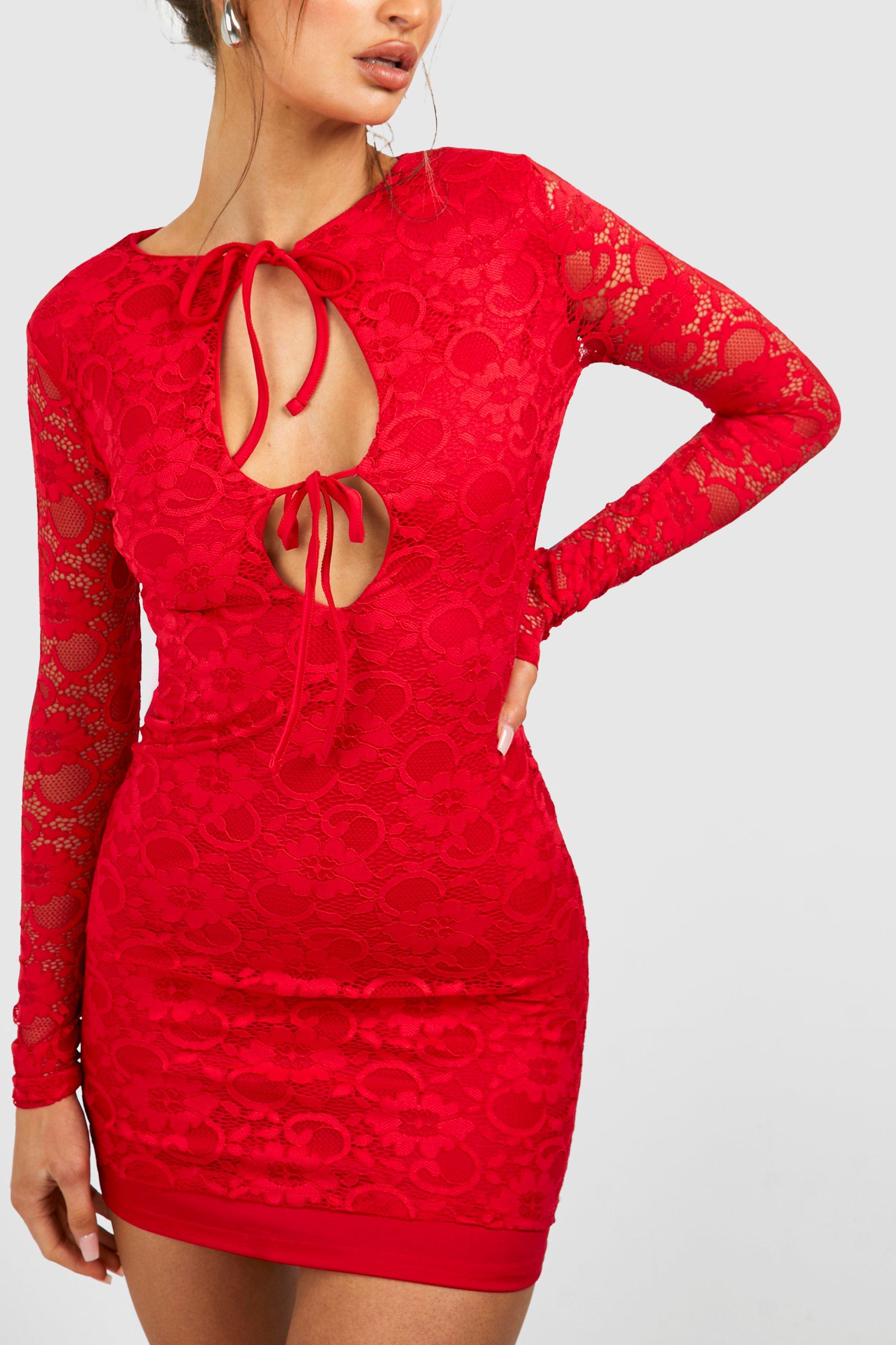 Red lace best sale mini bodycon dress