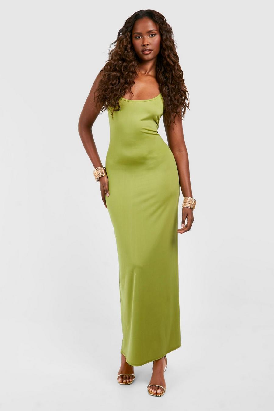 Olive Premium Matte Slinky Strappy Maxi image number 1
