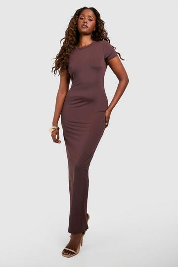 Premium Matte Slinky Crew Neck Maxi Dress chocolate