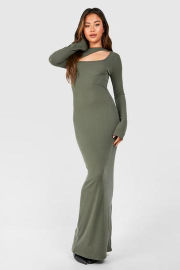 Cut Out Soft Rib Maxi Dress green