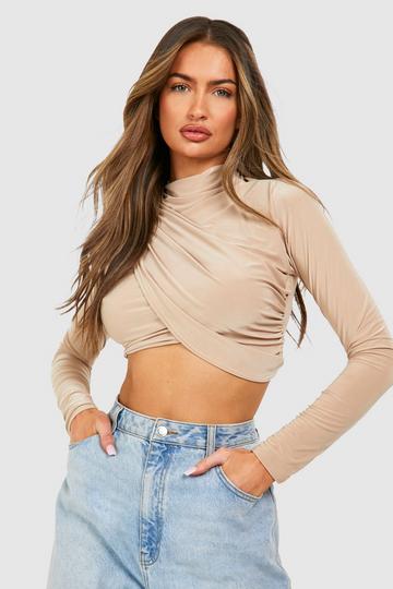 Drape Front Crop Top stone