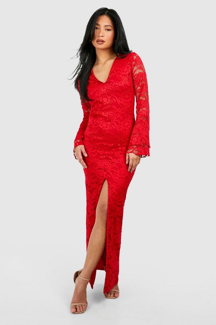 Cherry Petite Lace Flare Cuff Maxi Dress  image number 1