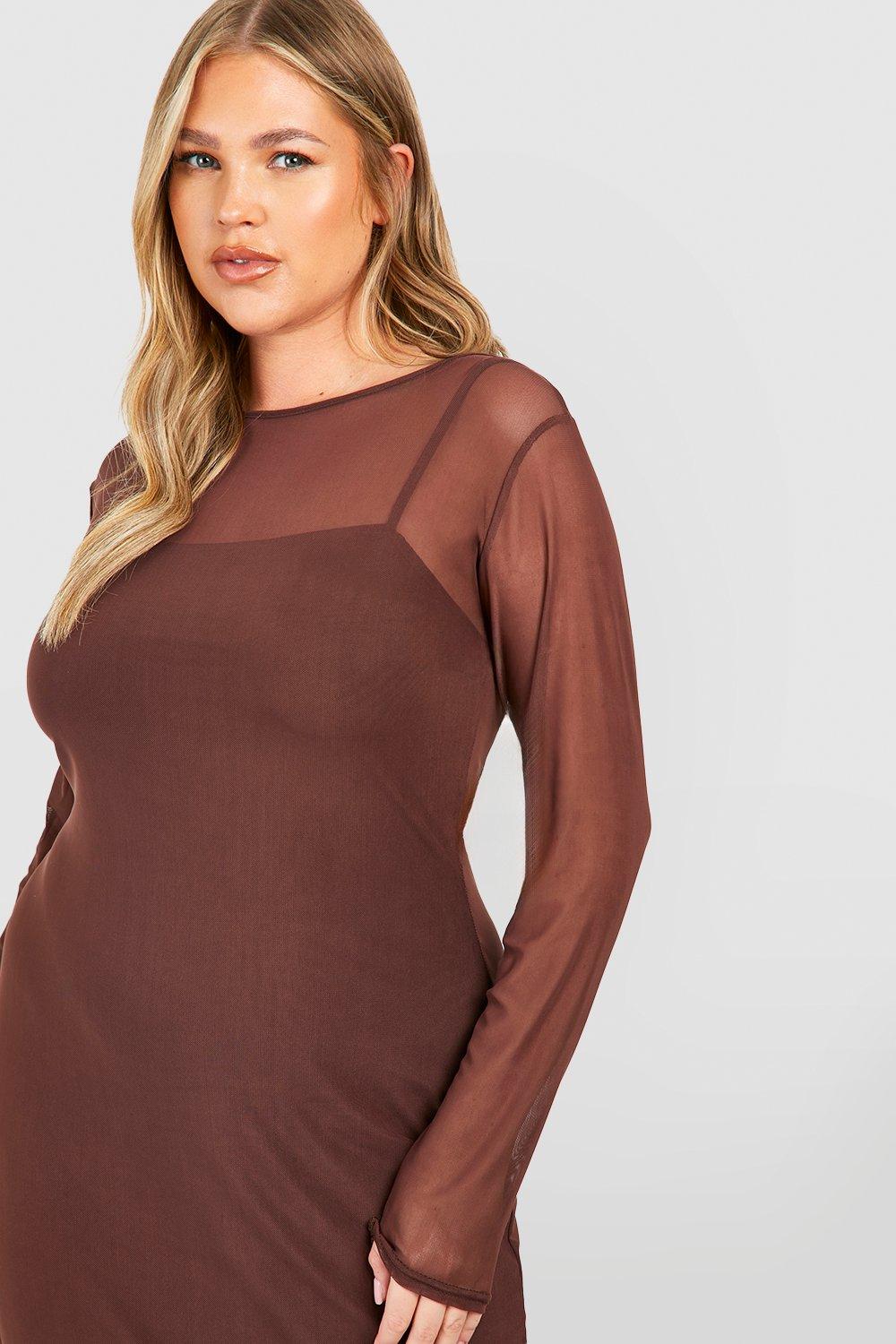 Sheer long sleeve dress best sale plus size