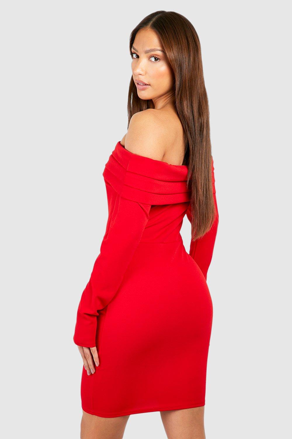 Boohoo red hot sale bardot dress