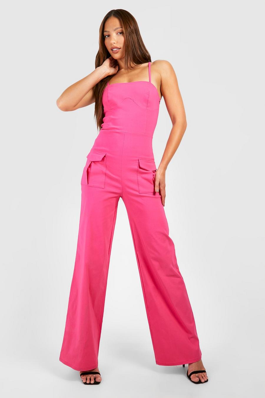 Pink Tall Corset Detail Cargo Straight Leg Jumpsuit image number 1