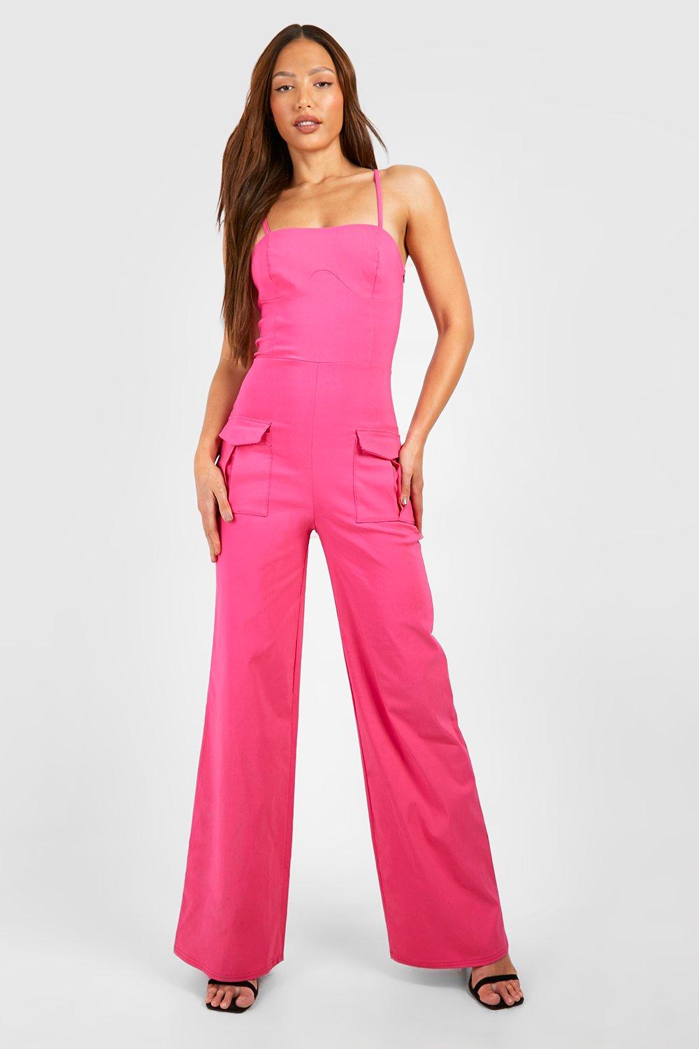 Women's Tall Corset Detail Cargo Straight Leg Jumpsuit