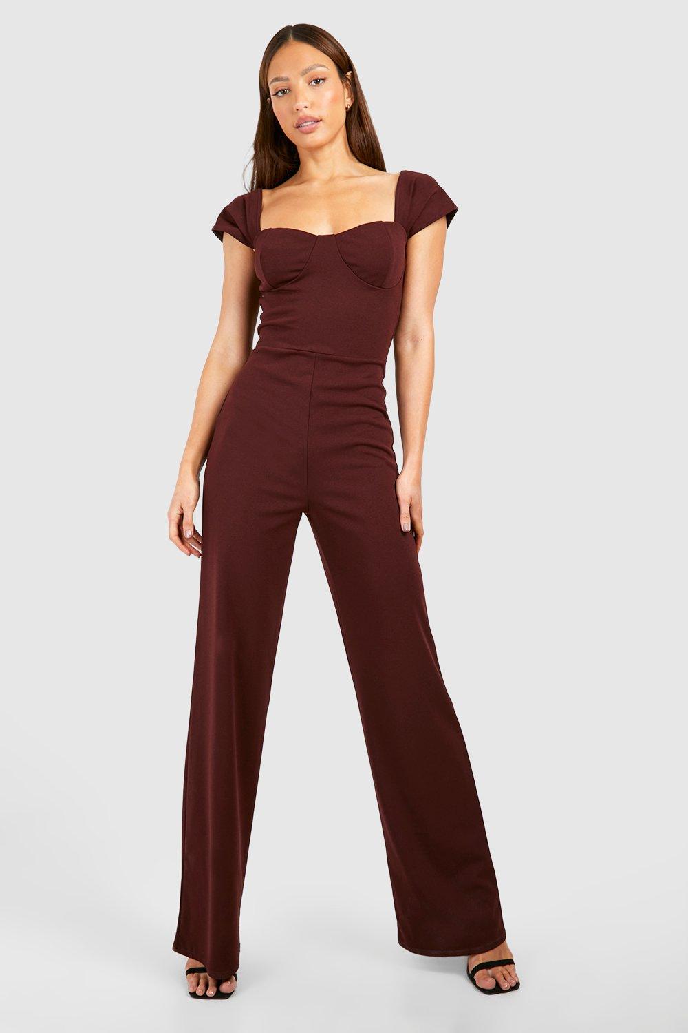 Maroon crepe store full leg jumpsuit