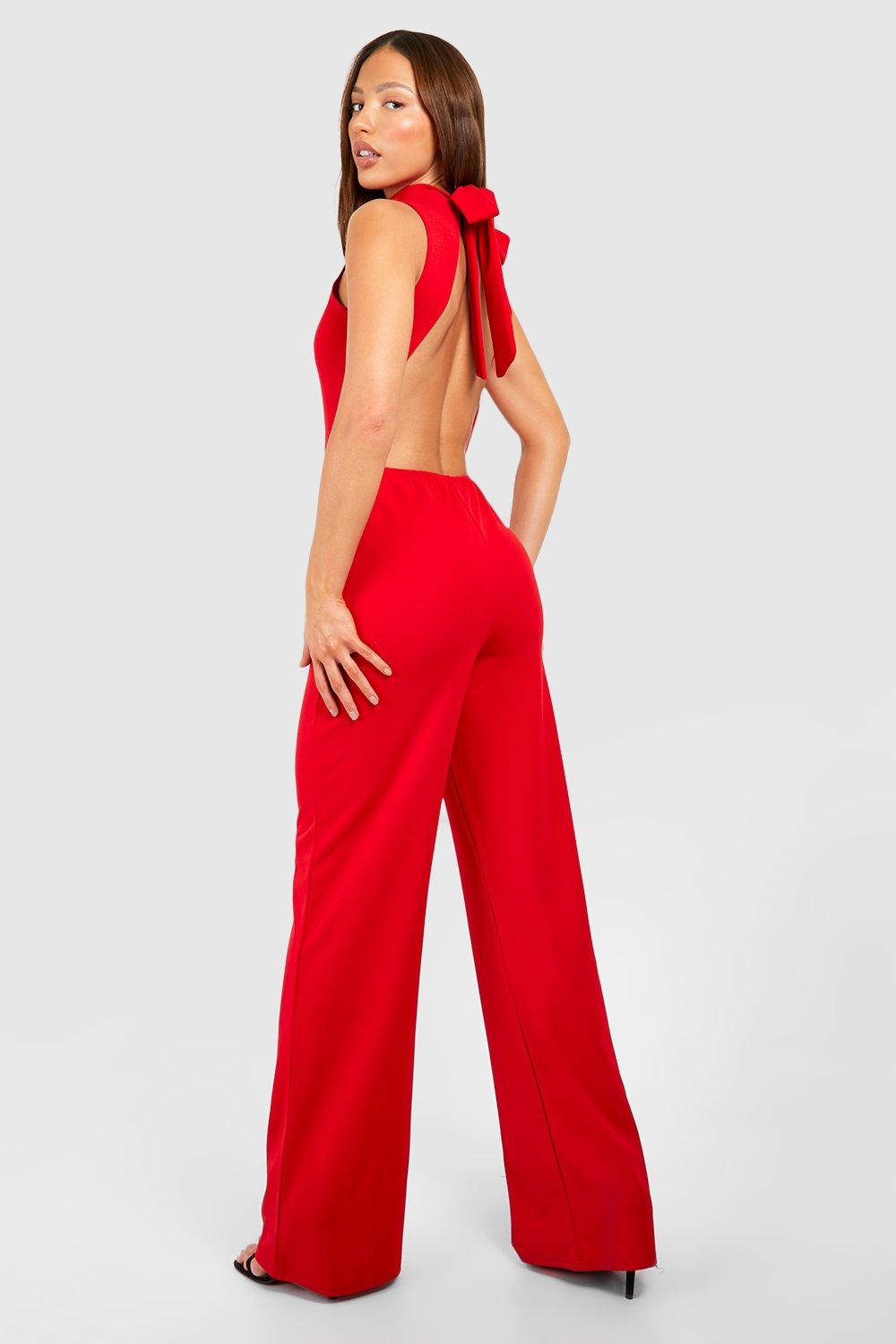 Red jumpsuit cheap open back