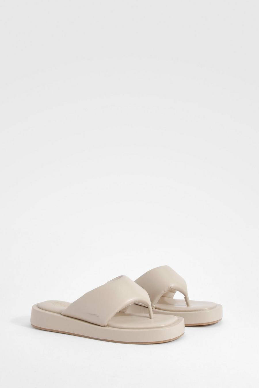 Beige Chunky Padded Flip Flop Sandals