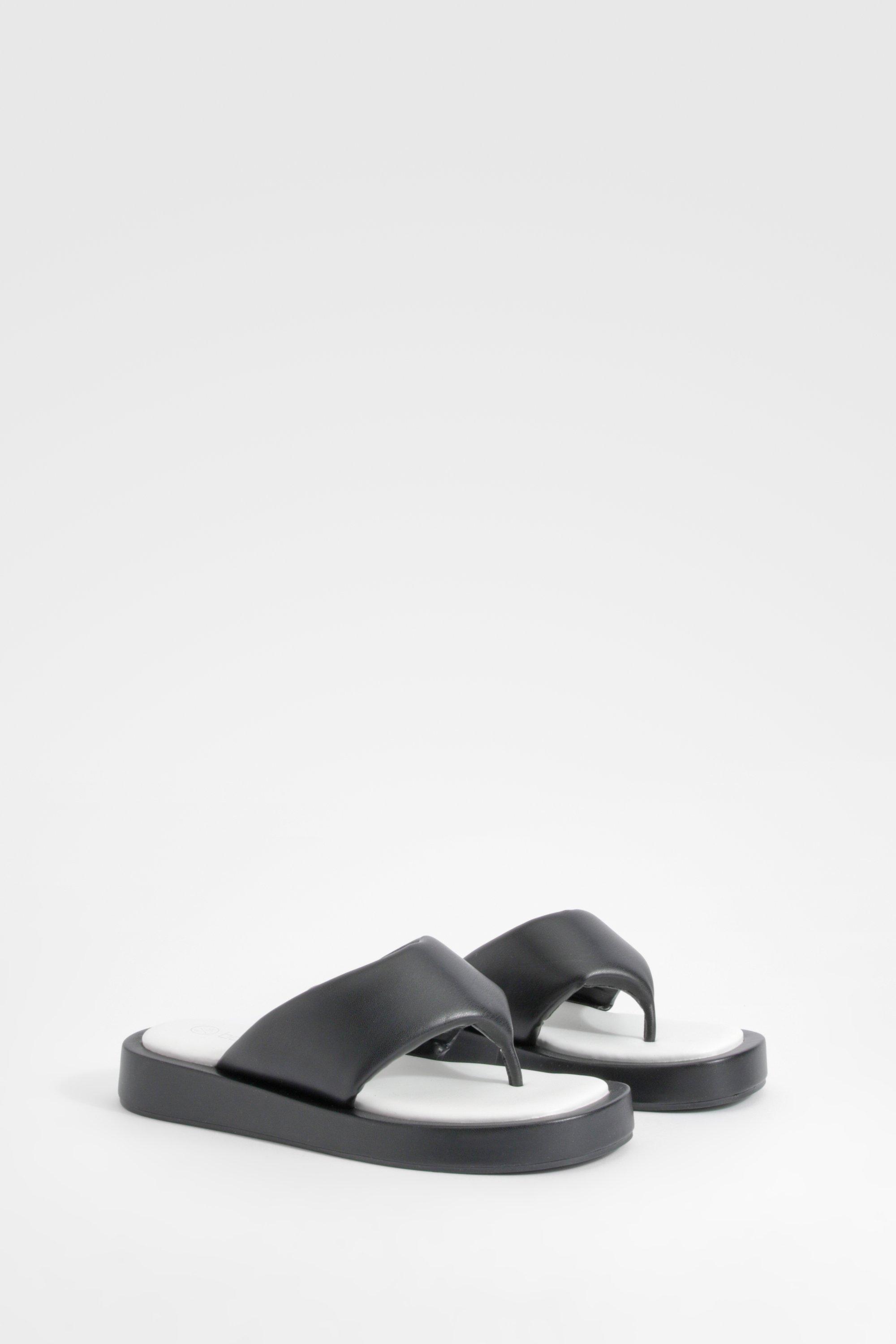 boohoo Chunky Padded Flip Flop Sandals Black Size 7
