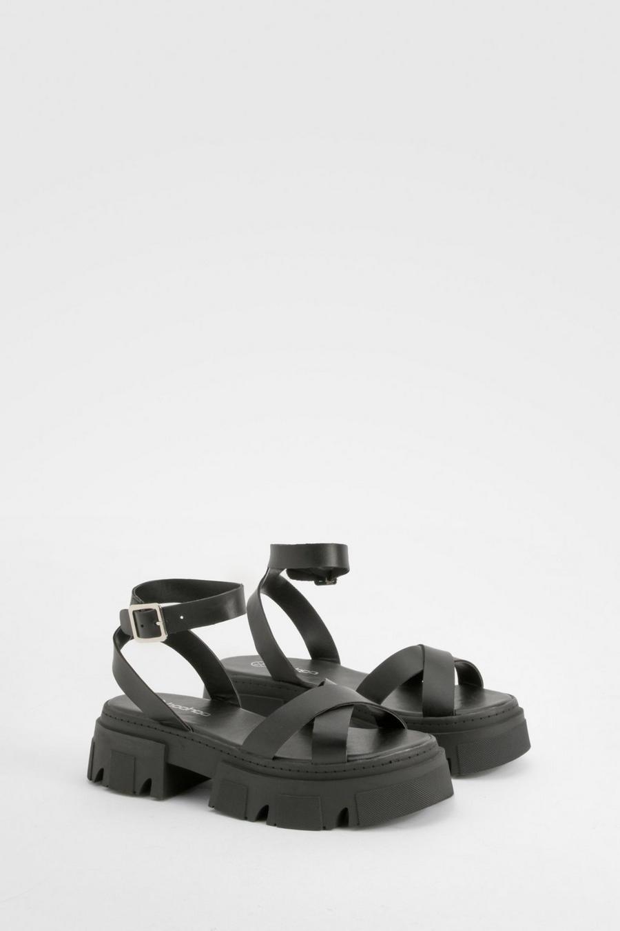 Black Crossover 2 Part Chunky Sandals 