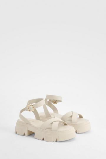 Cream White Crossover 2 Part Chunky Sandals