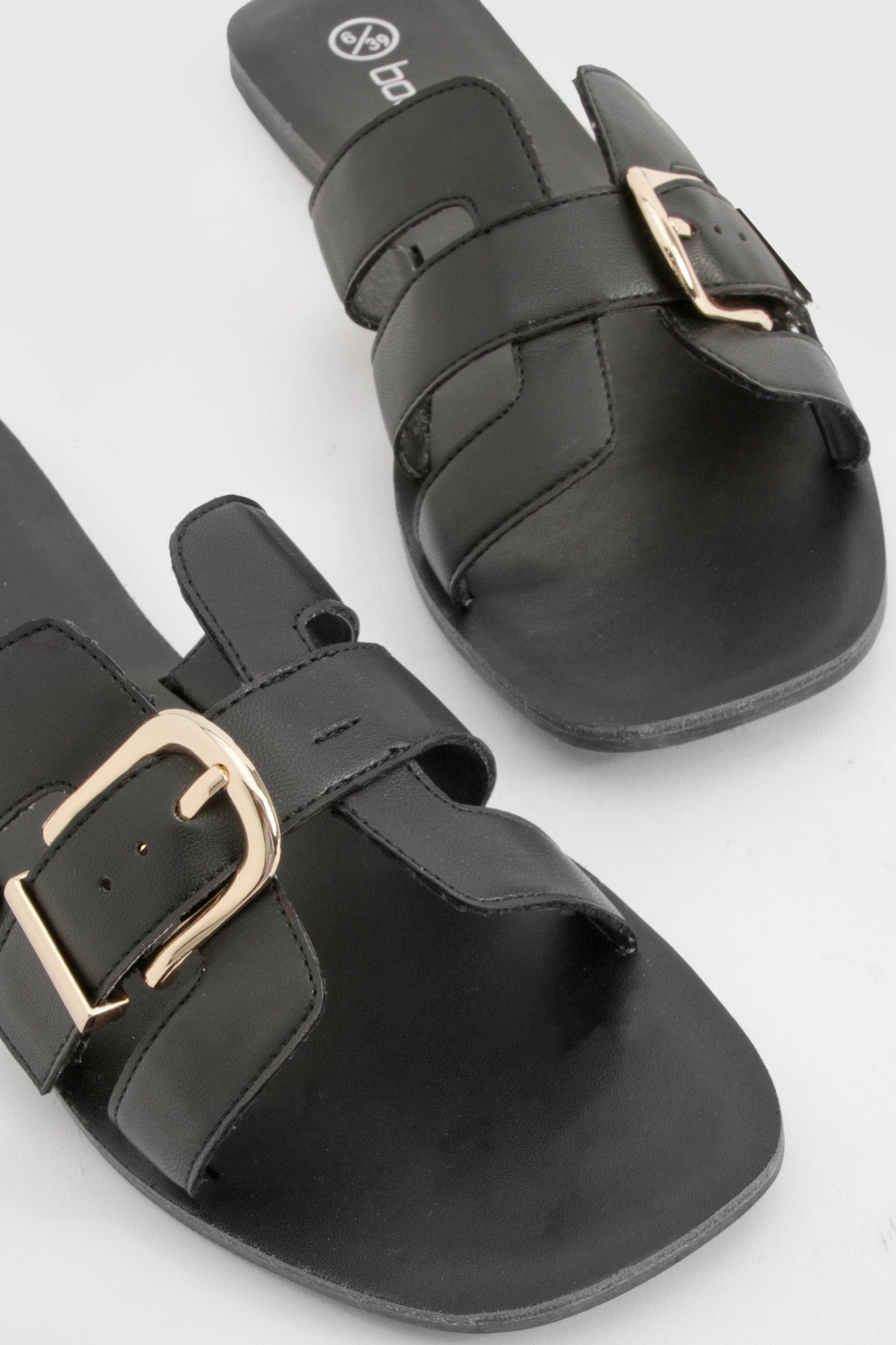 Buckle slip on sandals hot sale