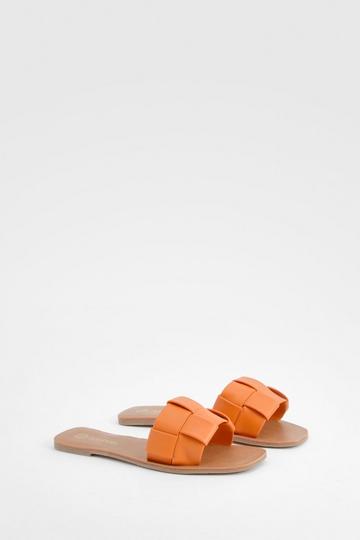 Orange Woven Slip On Flat Sandals