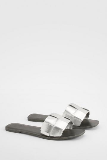 Silver Woven Slip On Flat Sandals