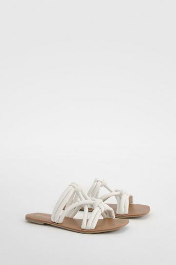 Cream White Knotted Detail Slip On Flat Sandals