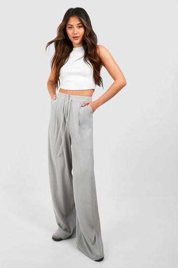 Grey Drawstring Waistband Straight Leg Trousers