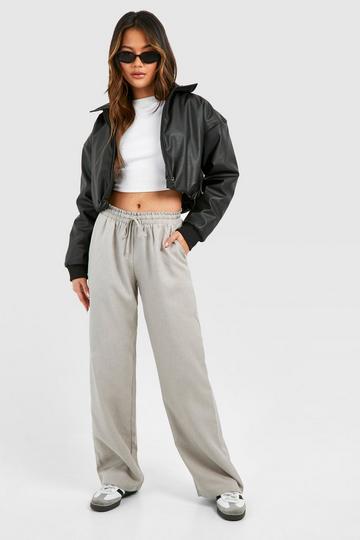 Grey Drawstring Waistband Straight Leg Trousers