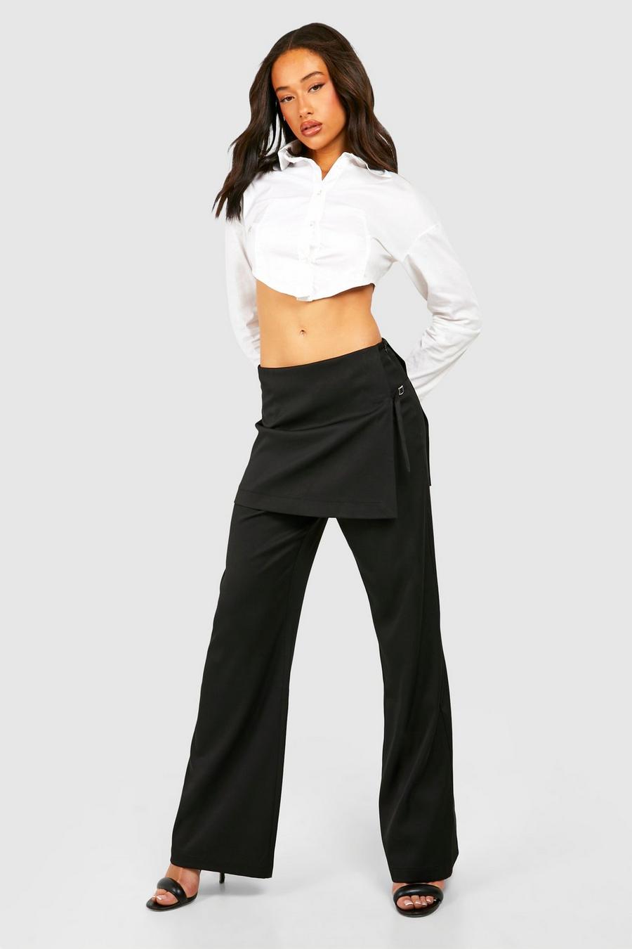 Pantalón de pernera ancha con detalle de falda, Black image number 1