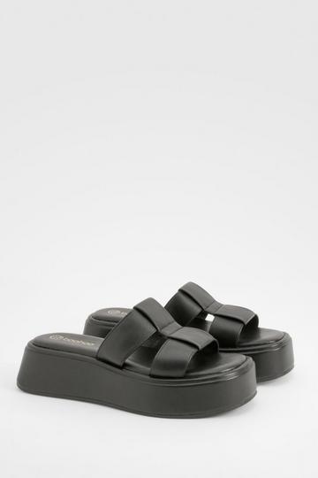 Black Woven Slip On Flatform Sandals