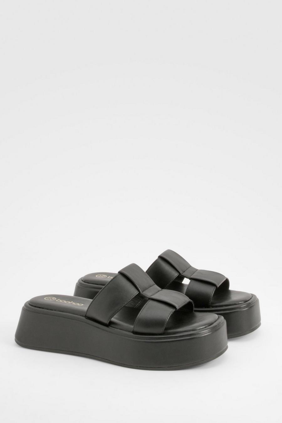 Black Woven Slip On Flatform Sandals image number 1
