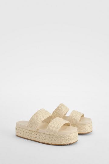 Double Strap Woven Flatform Sandals cream