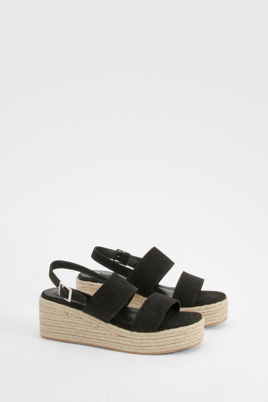 Black Double Strap Chunky Flatform Sandals   image number 1