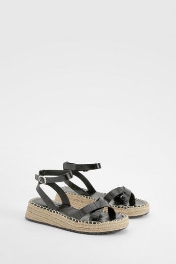 Black Croc Crossover Flatform Sandals