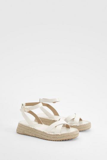 White Croc Crossover Flatform Sandals