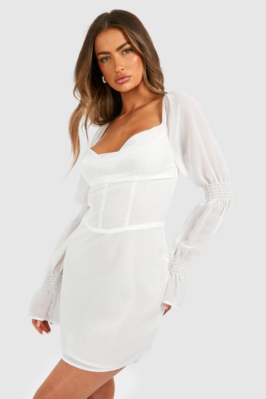 Miniabito stile corsetto in chiffon, White bianco