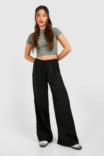 Linnen Look Wide Leg Broek black